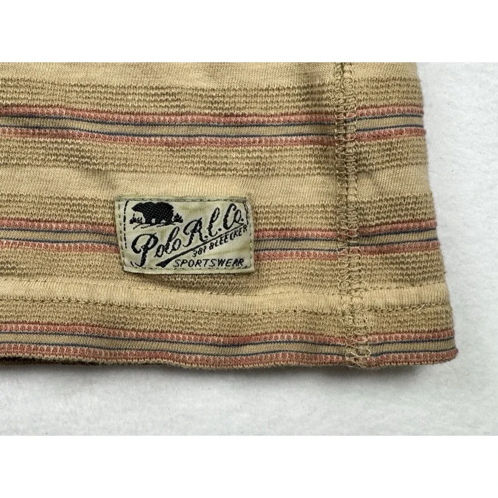 Polo Ralph Lauren Striped Henley T Shirt Tan XXL‎ Short Sleeve Cotton